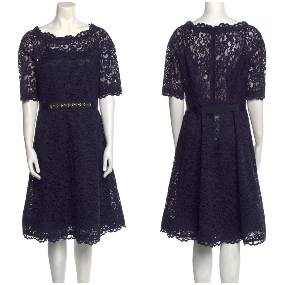 Elegant Navy Lace Midi Dress